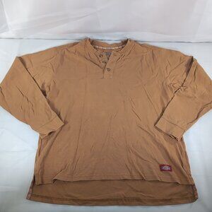 Dickies Men M Medium Long Sleeve 1/4 3 Button Shirt Orange Knit 100% Cotton